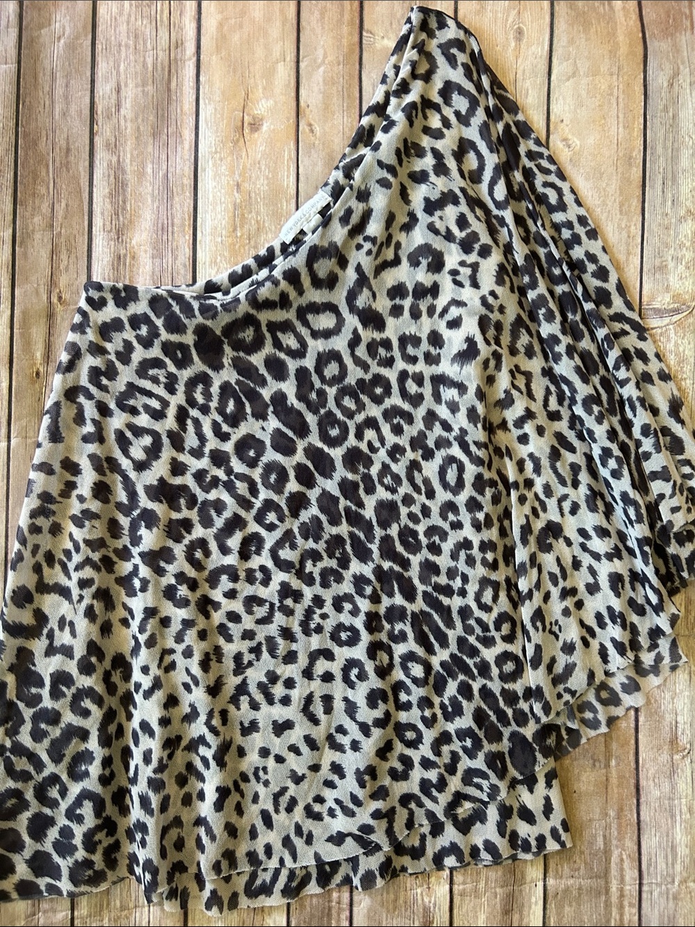 New York & Company Leopard Print One Shoulder Top - Black and Tan